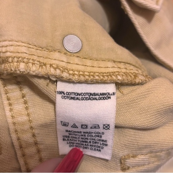 Free People Frayed Raw Hem Button Fly Denim Khaki Tan Jean Shorts Size 24 waist - Picture 4 of 5